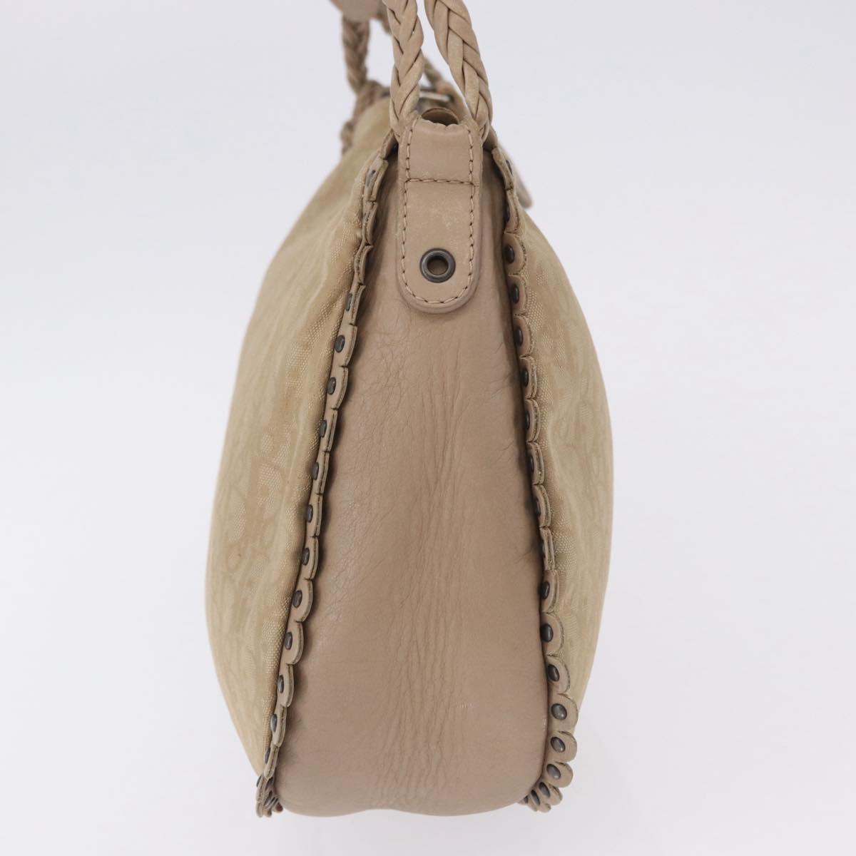 Christian Dior Trotter Canvas Shoulder Bag Beige Silver Auth 194850A