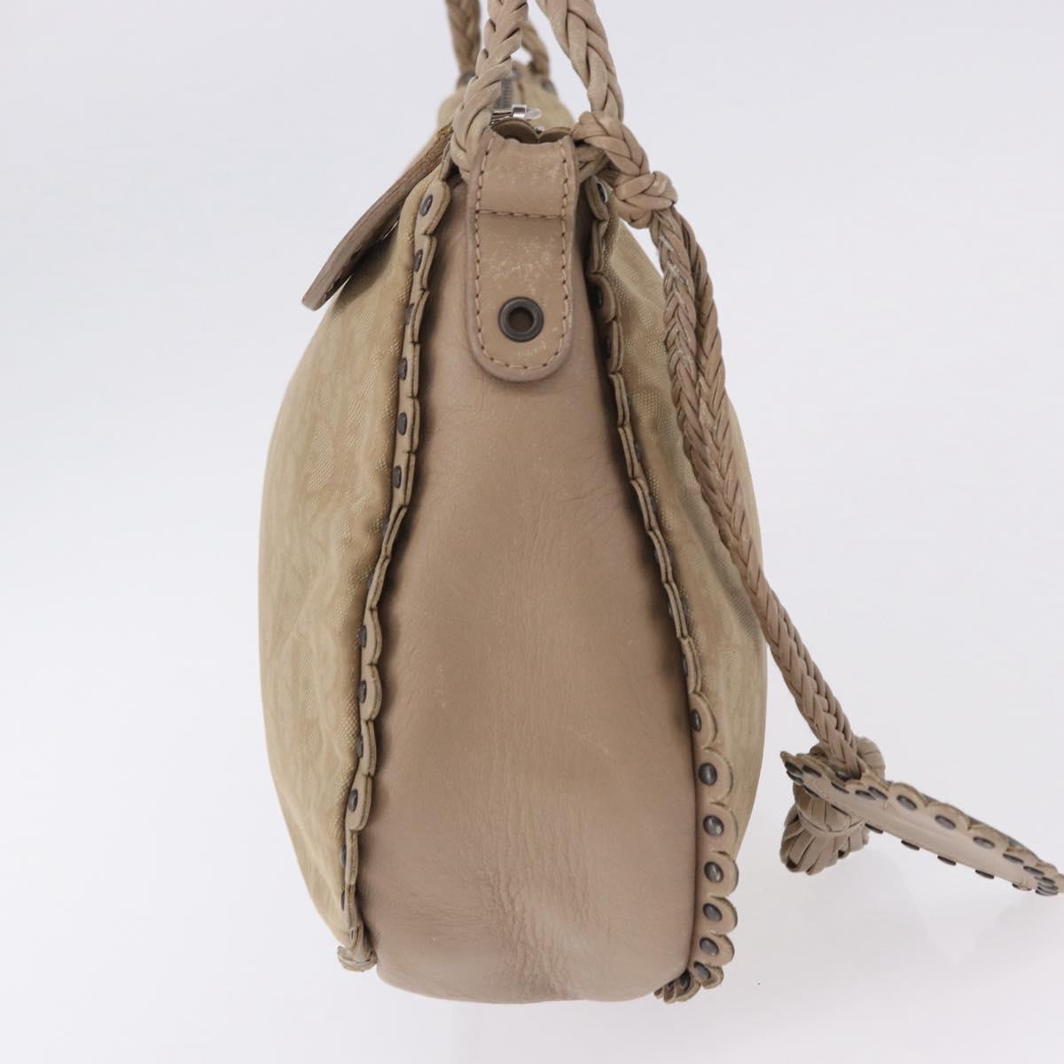 Christian Dior Trotter Canvas Shoulder Bag Beige Silver Auth 194850A