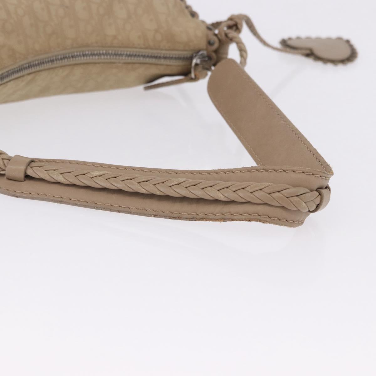 Christian Dior Trotter Canvas Shoulder Bag Beige Silver Auth 194850A