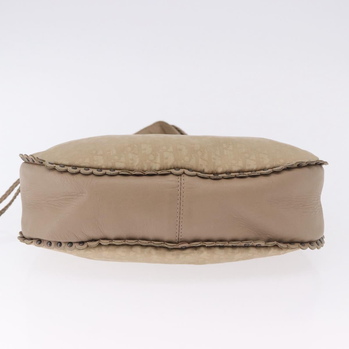Christian Dior Trotter Canvas Shoulder Bag Beige Silver Auth 194850A
