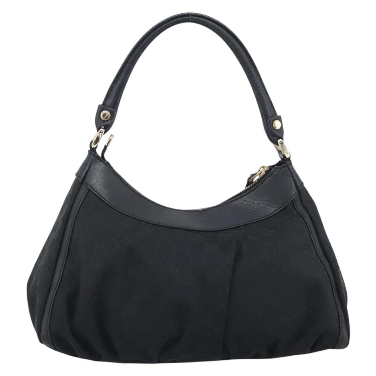 GUCCI GG Canvas Abbey Shoulder Bag Black Gold 190525 Auth 194851V