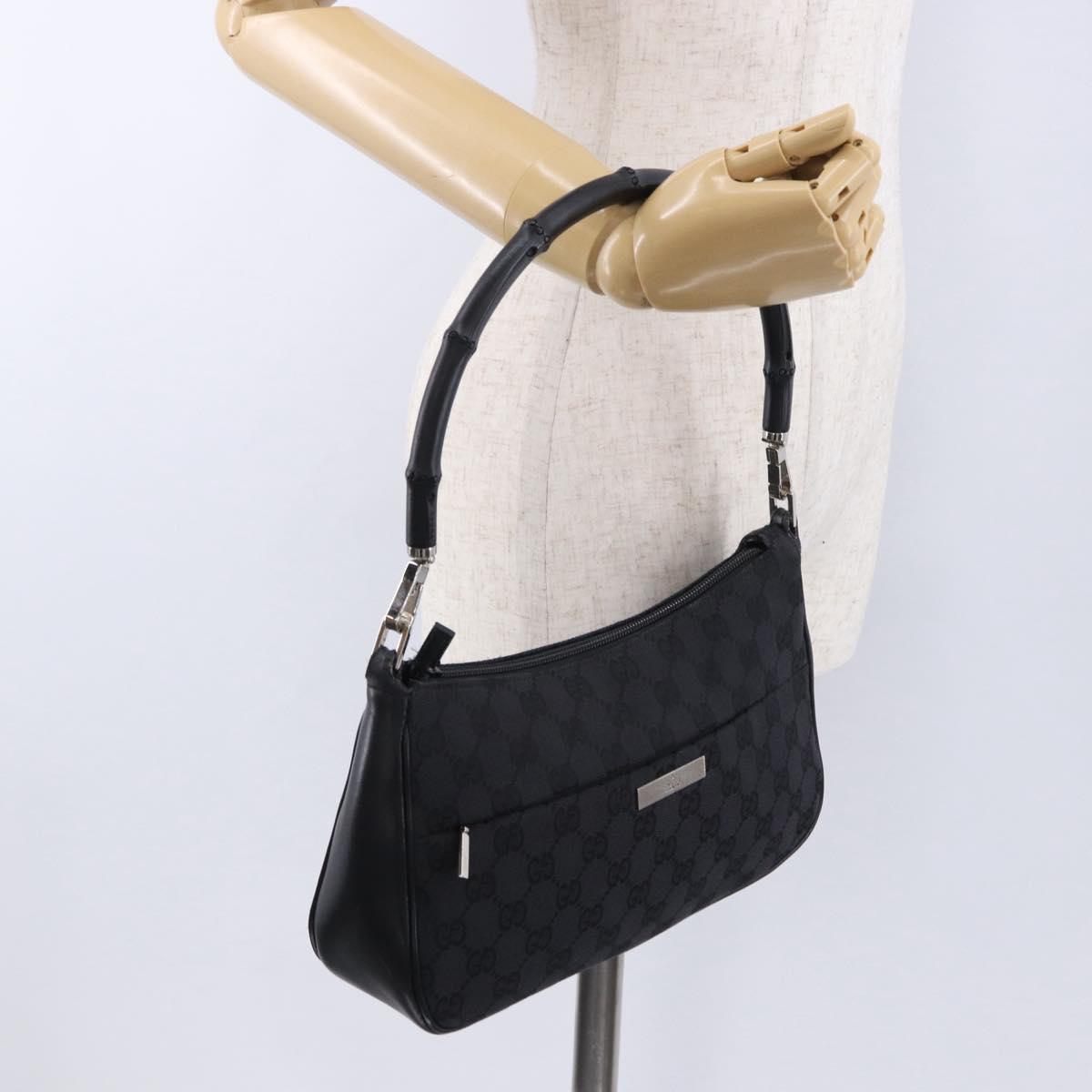 GUCCI Bamboo GG Canvas Hand Bag Black Silver 001 3865 Auth 194852V