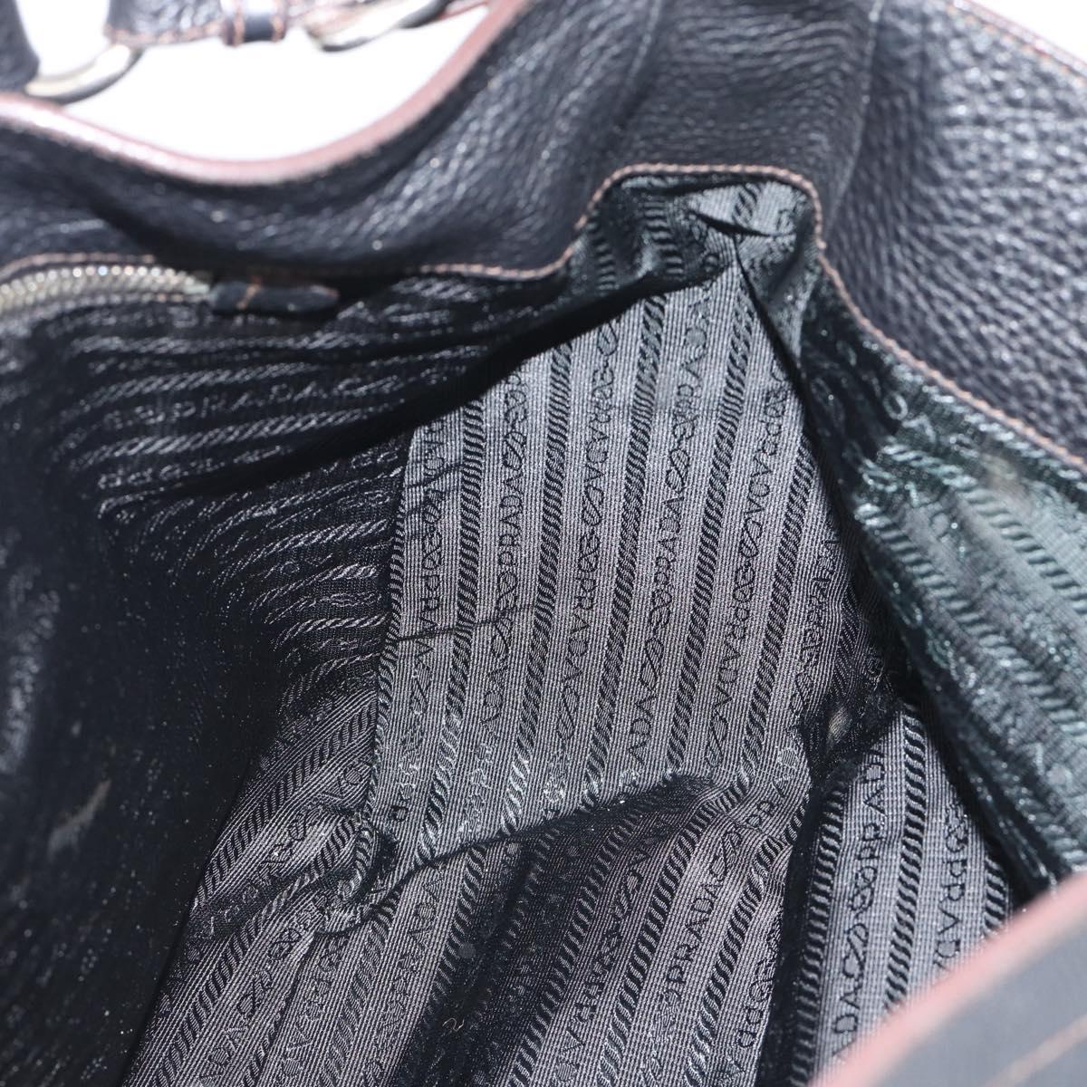 PRADA Shoulder Bag Vittero Dino Leather Black Silver Auth 194853SAV