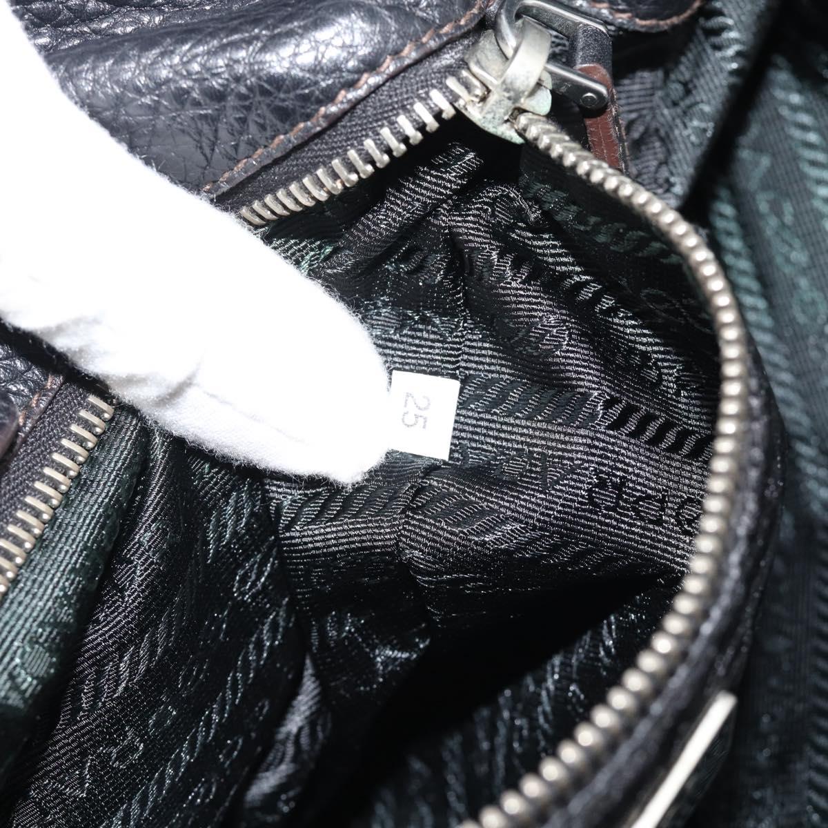 PRADA Shoulder Bag Vittero Dino Leather Black Silver Auth 194853SAV