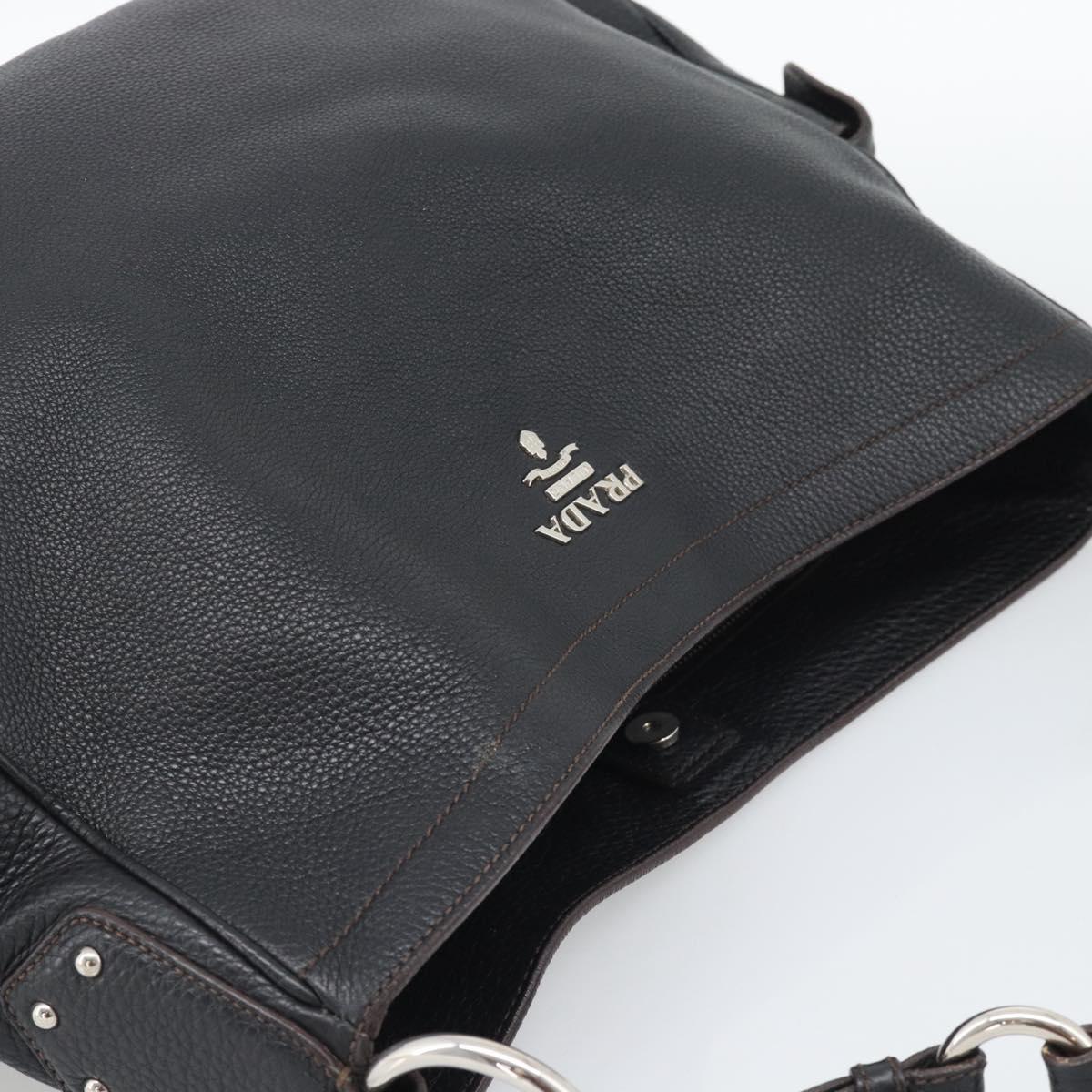PRADA Shoulder Bag Vittero Dino Leather Black Silver Auth 194853SAV