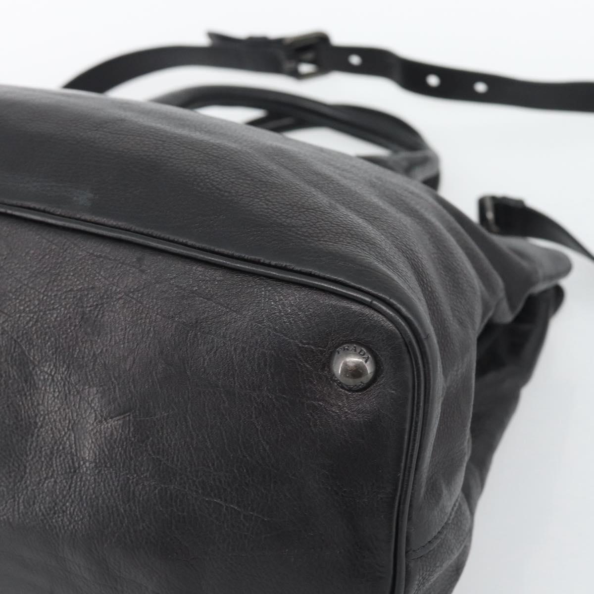 PRADA Hand Bag Vittero Dino Leather 2way Black Silver Auth 194854V