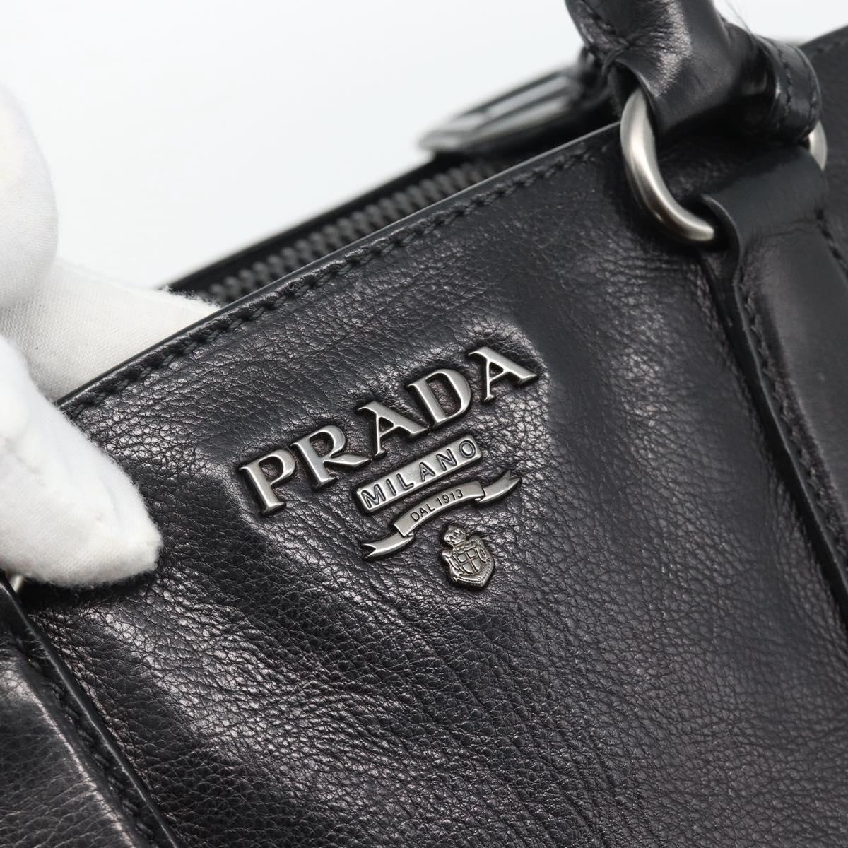 PRADA Hand Bag Vittero Dino Leather 2way Black Silver Auth 194854V