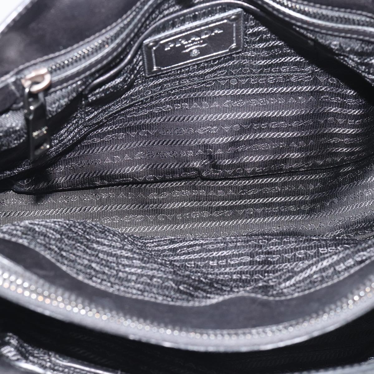 PRADA Hand Bag Vittero Dino Leather 2way Black Silver Auth 194854V