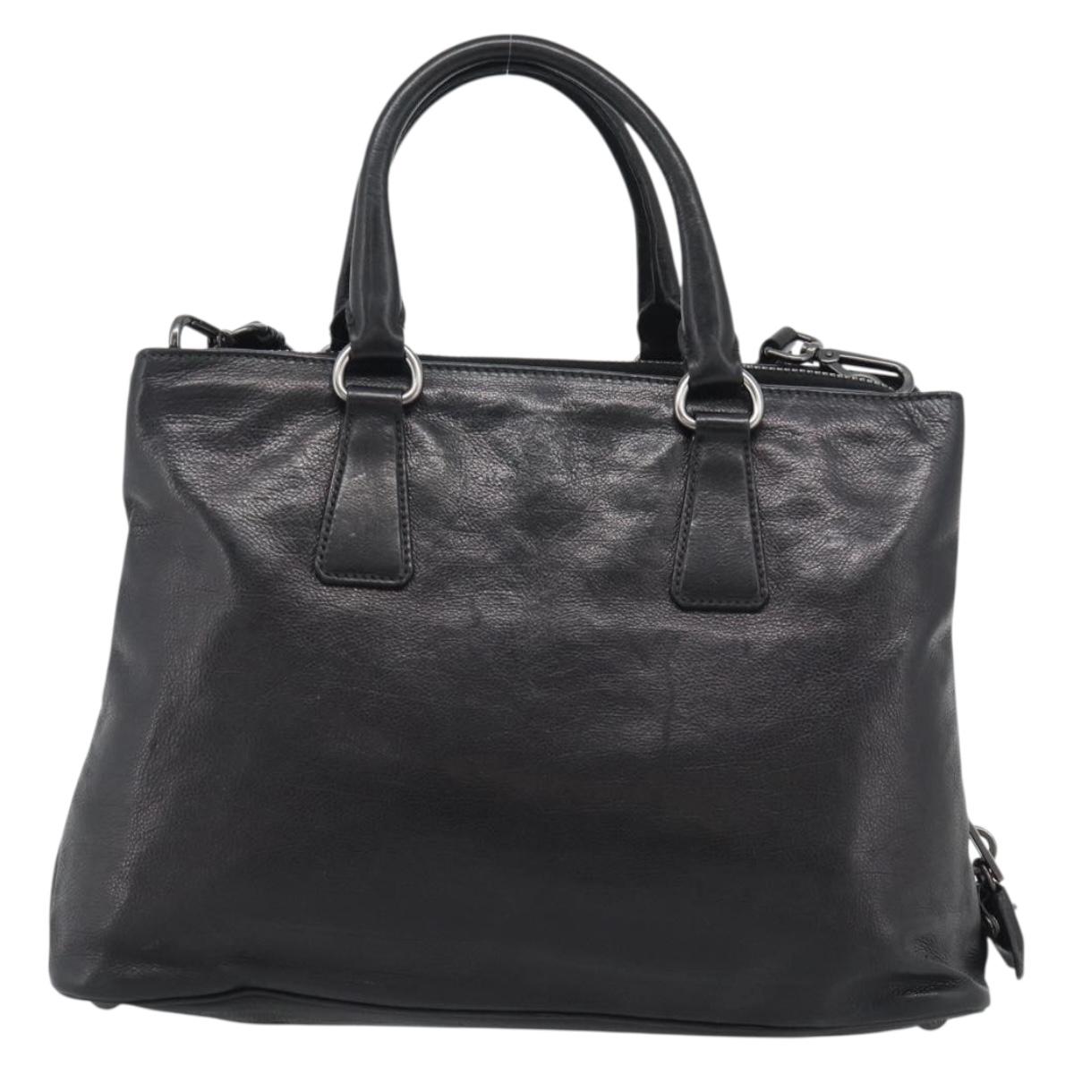 PRADA Hand Bag Vittero Dino Leather 2way Black Silver Auth 194854V
