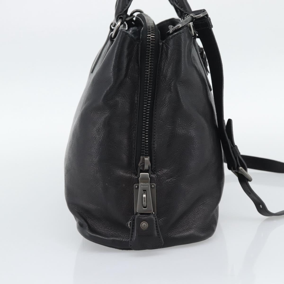 PRADA Hand Bag Vittero Dino Leather 2way Black Silver Auth 194854V