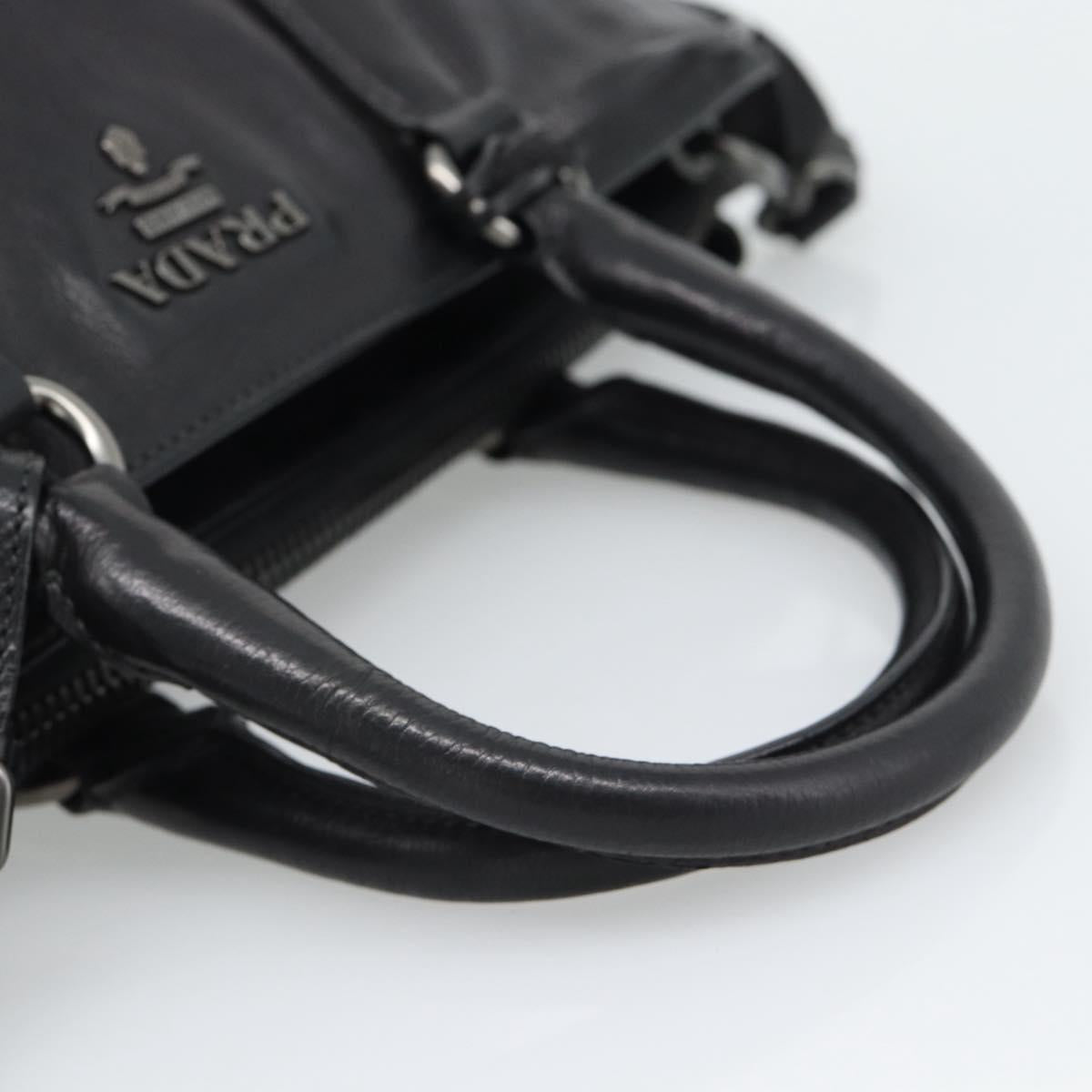 PRADA Hand Bag Vittero Dino Leather 2way Black Silver Auth 194854V