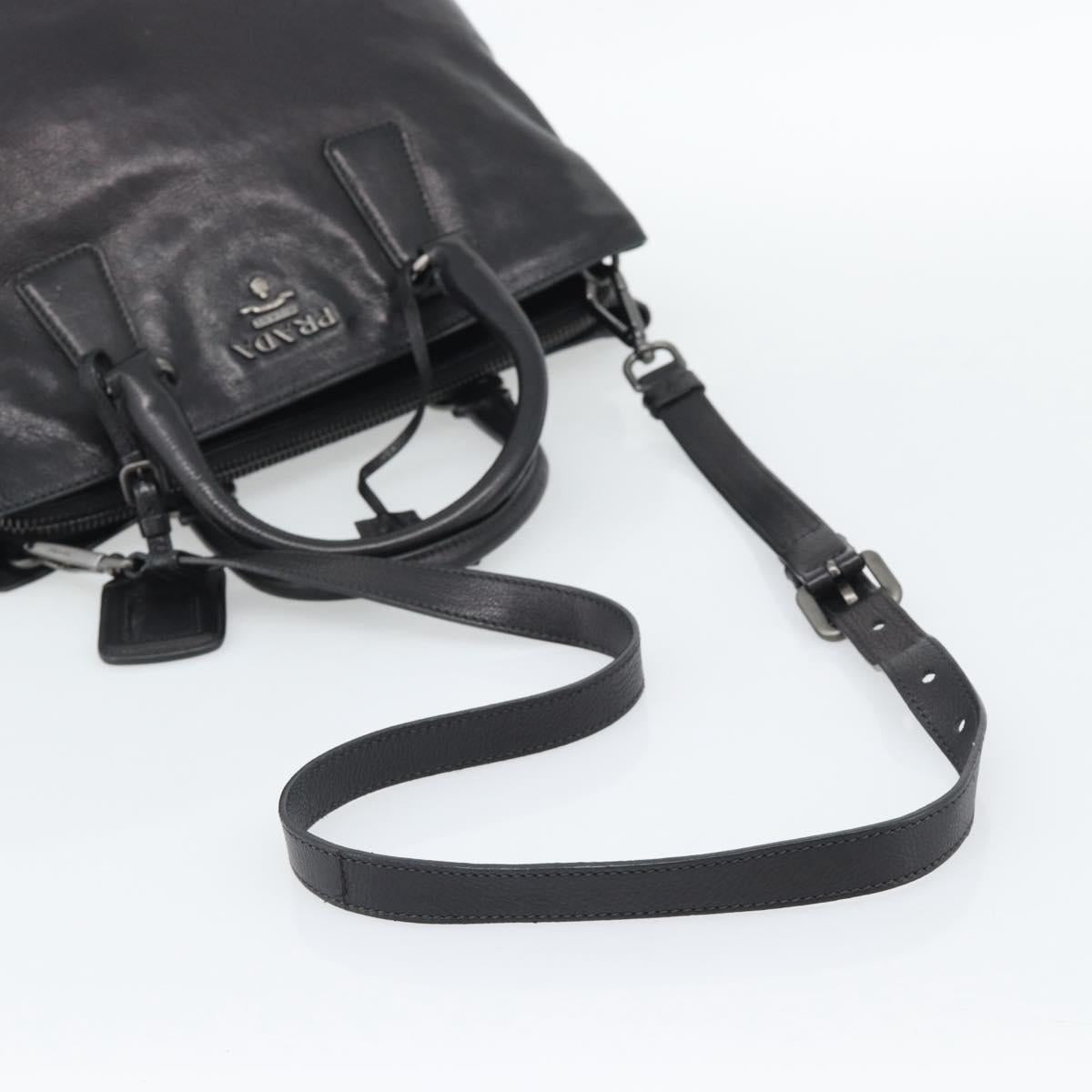 PRADA Hand Bag Vittero Dino Leather 2way Black Silver Auth 194854V