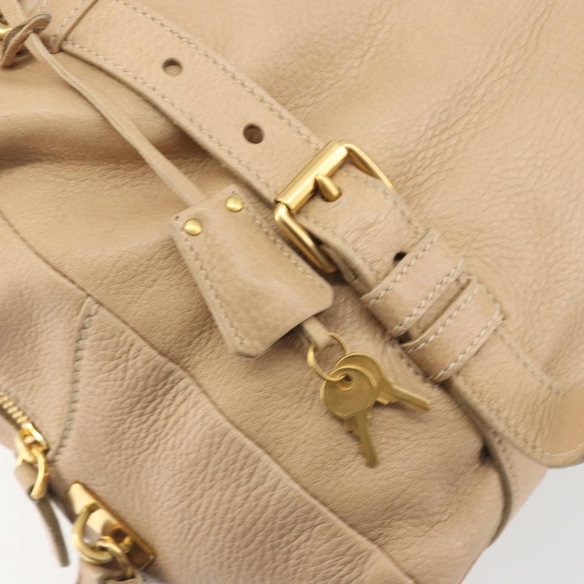 PRADA Tote Bag Vittero Dino Leather Beige Gold Auth 194855A