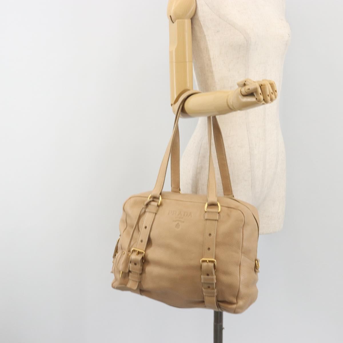 PRADA Tote Bag Vittero Dino Leather Beige Gold Auth 194855A