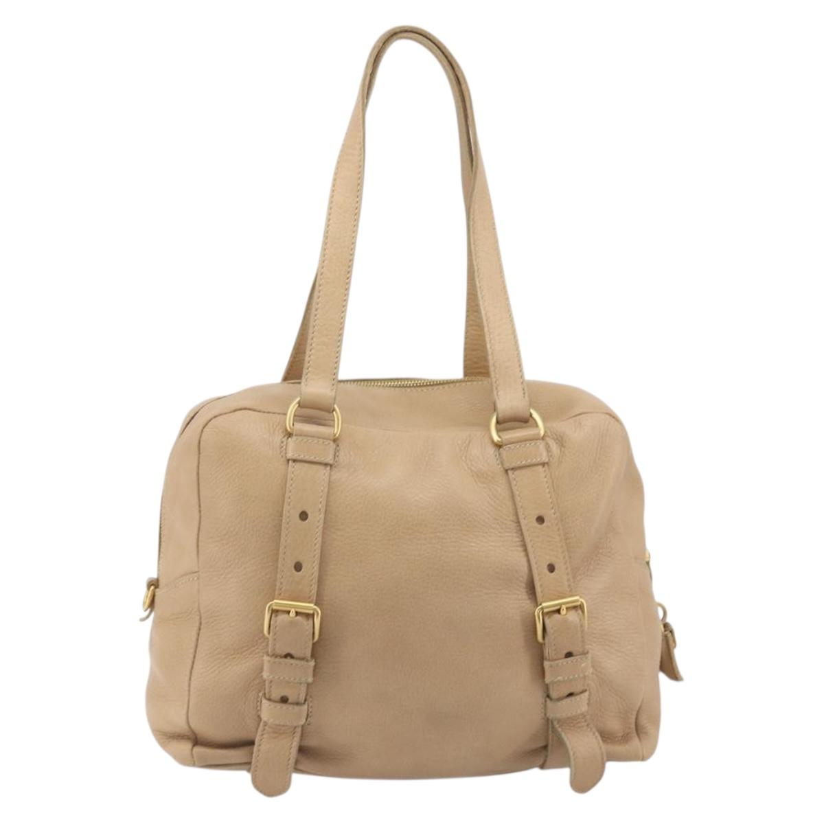PRADA Tote Bag Vittero Dino Leather Beige Gold Auth 194855A