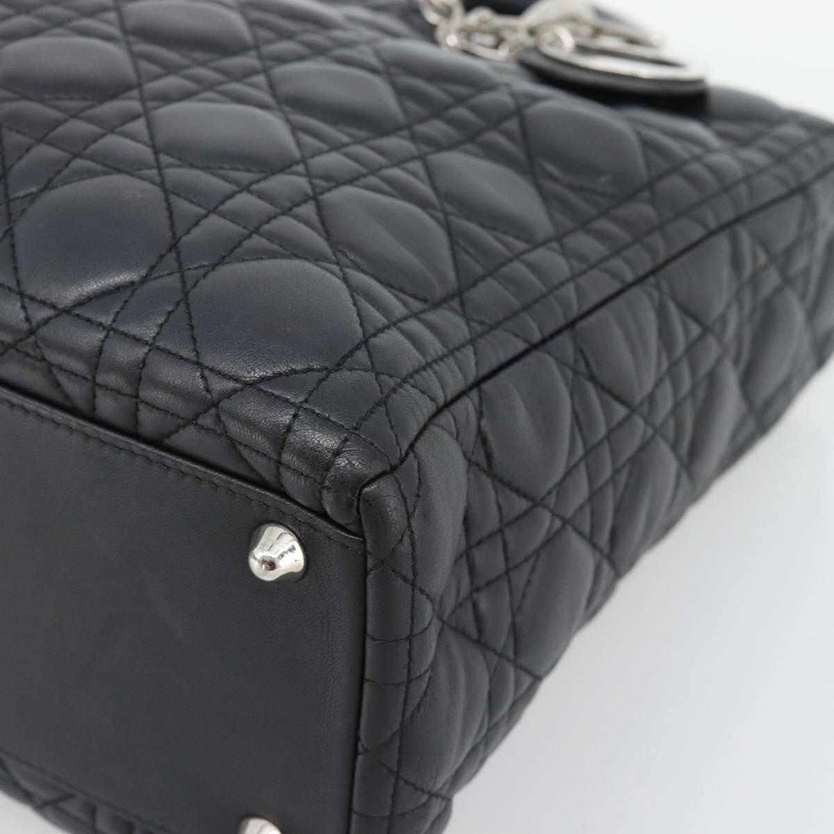 Christian Dior Lady Dior Canage Hand Bag Lamb Skin Black Silver Auth 194856V