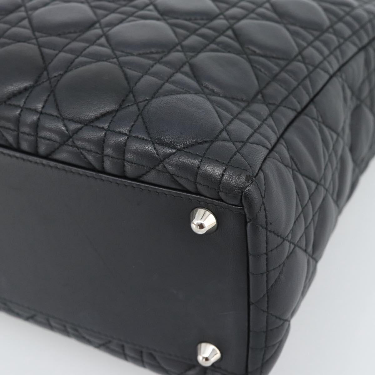 Christian Dior Lady Dior Canage Hand Bag Lamb Skin Black Silver Auth 194856V