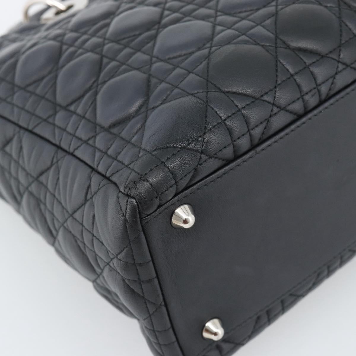 Christian Dior Lady Dior Canage Hand Bag Lamb Skin Black Silver Auth 194856V