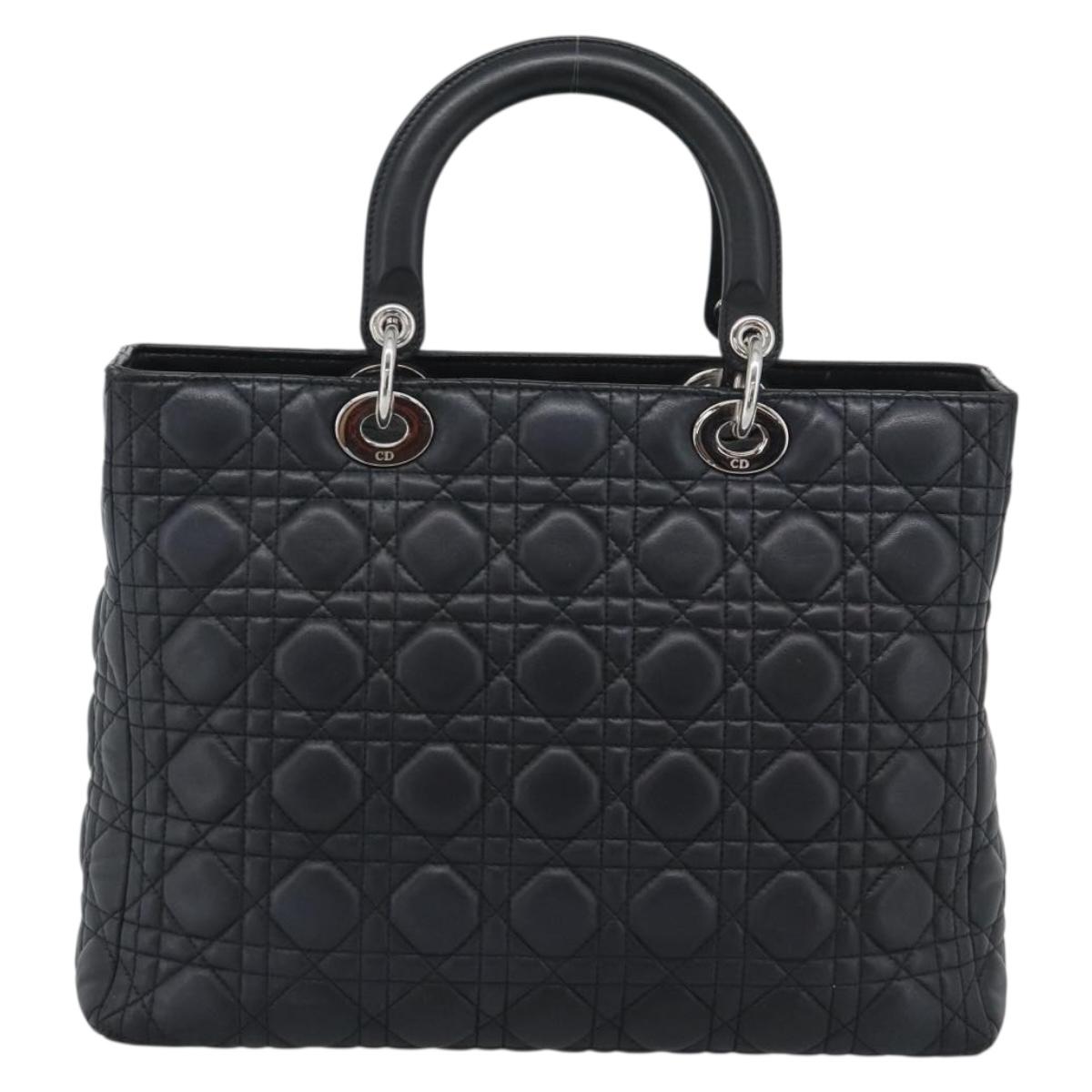 Christian Dior Lady Dior Canage Hand Bag Lamb Skin Black Silver Auth 194856V