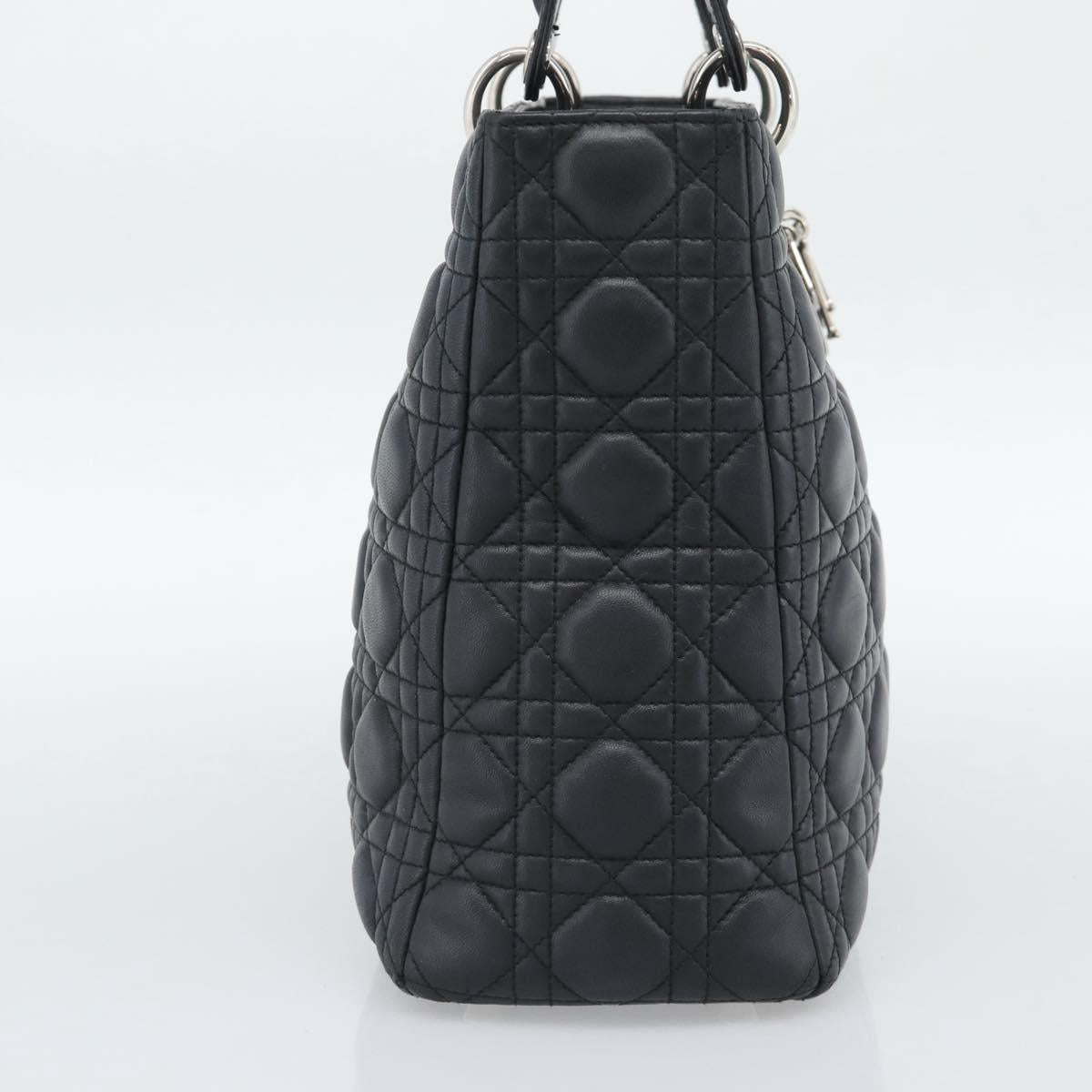 Christian Dior Lady Dior Canage Hand Bag Lamb Skin Black Silver Auth 194856V