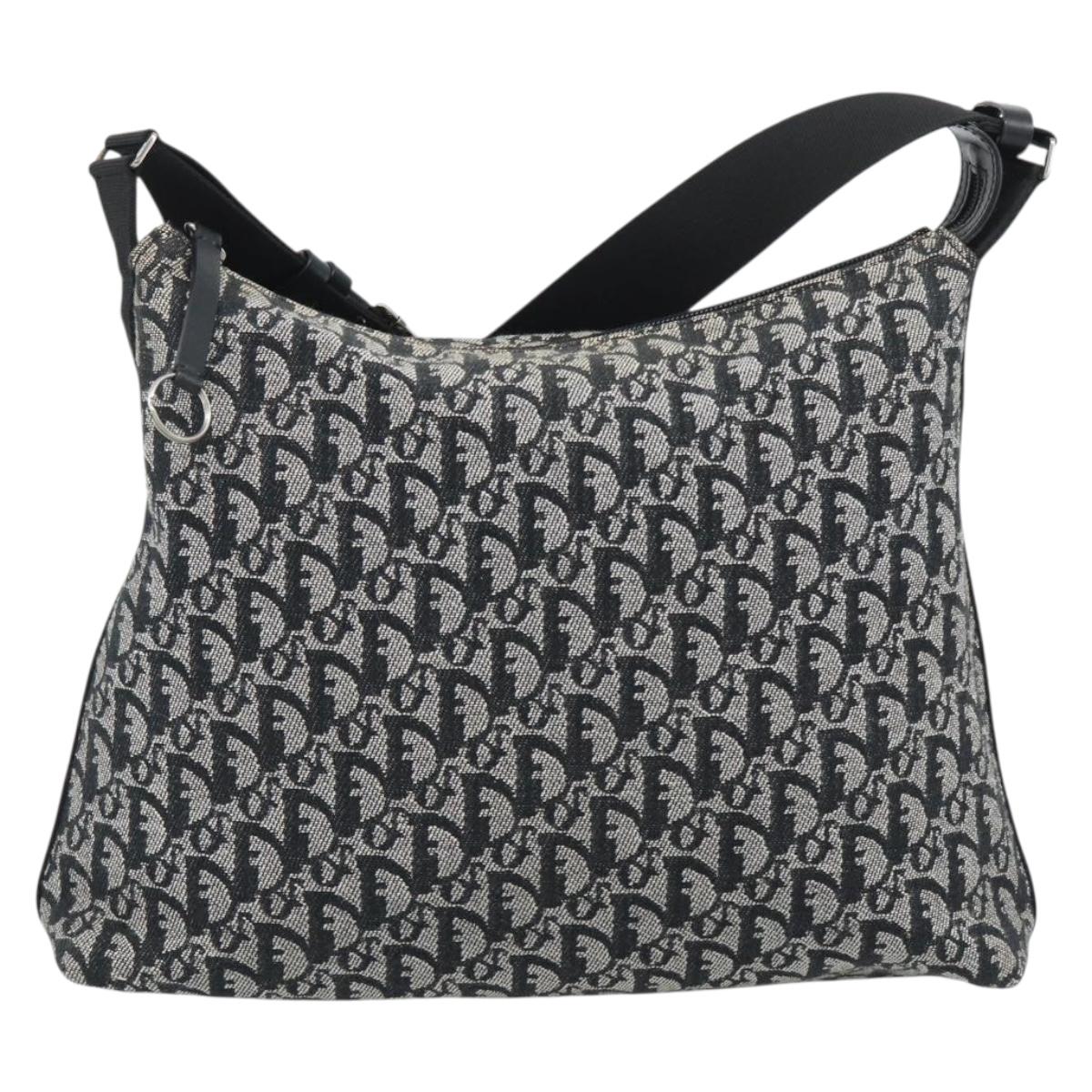 Christian Dior Trotter Canvas Shoulder Bag Gray Silver Auth 194858A