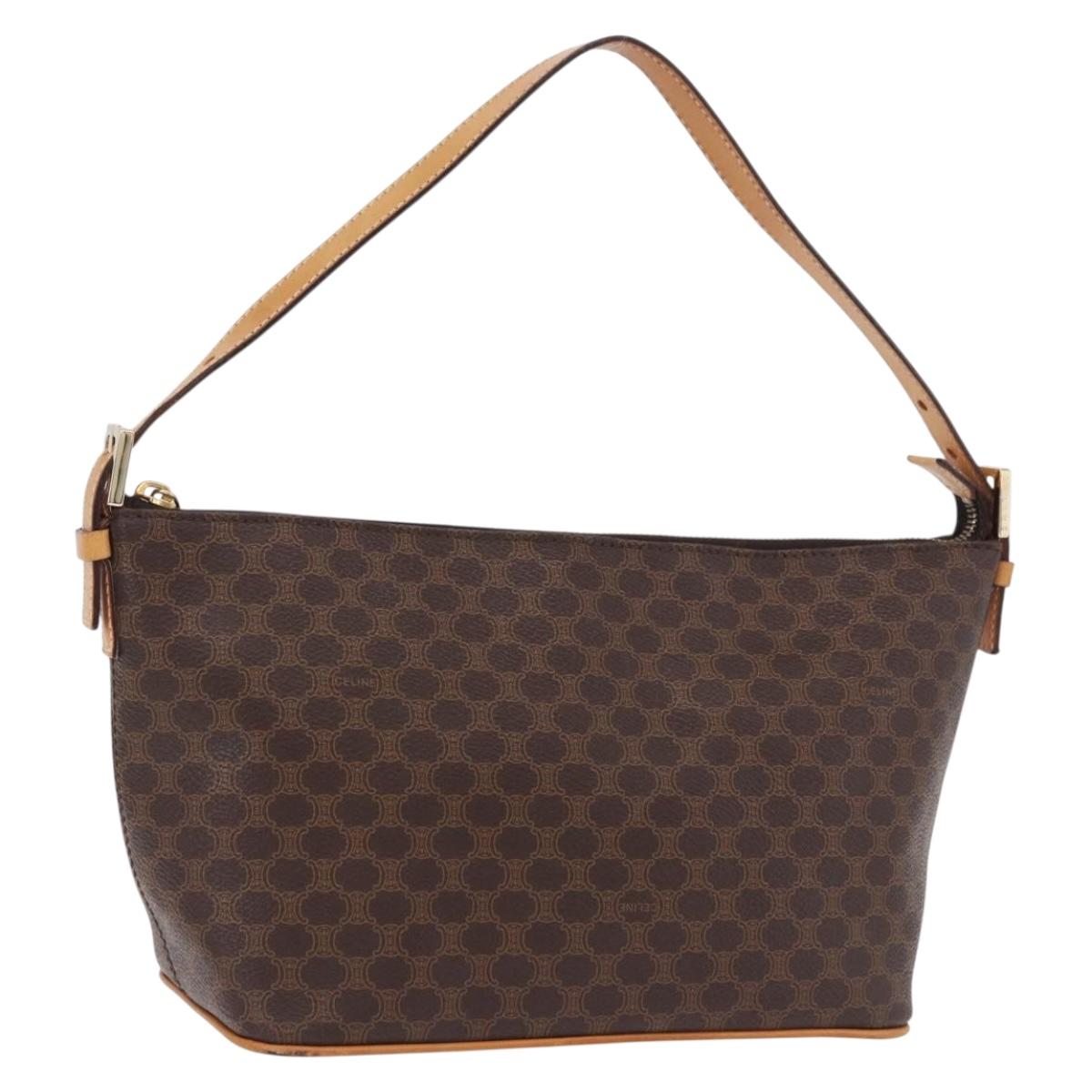 CELINE Macadam Canvas Hand Bag PVC Leather Brown Gold Auth 194864V