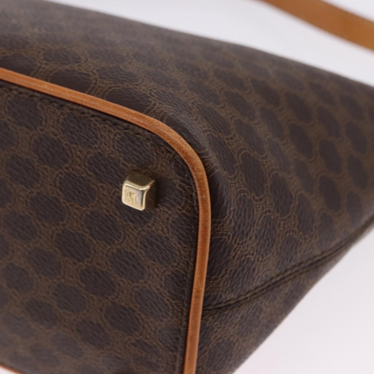 CELINE Macadam Canvas Hand Bag PVC Leather Brown Gold Auth 194864V
