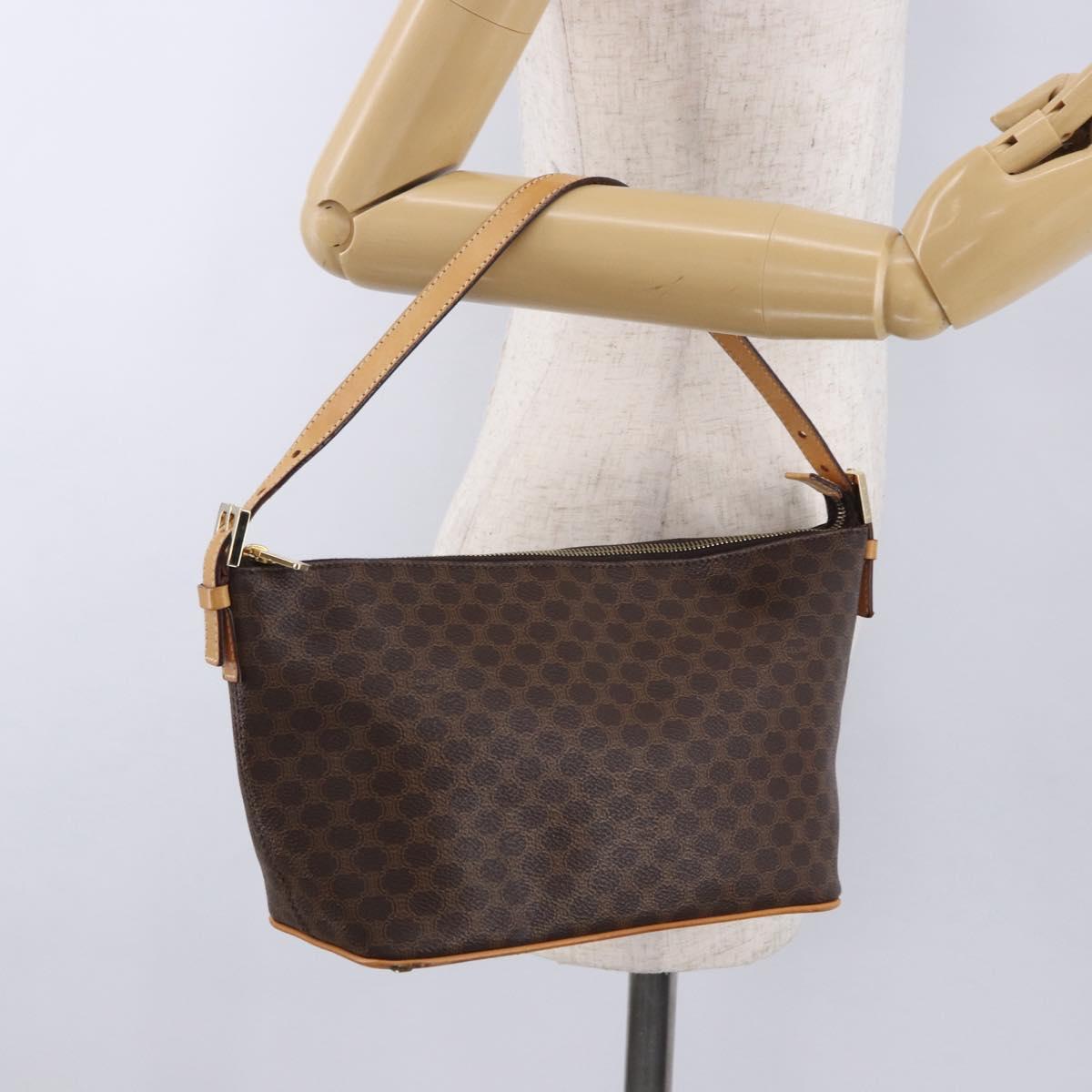 CELINE Macadam Canvas Hand Bag PVC Leather Brown Gold Auth 194864V