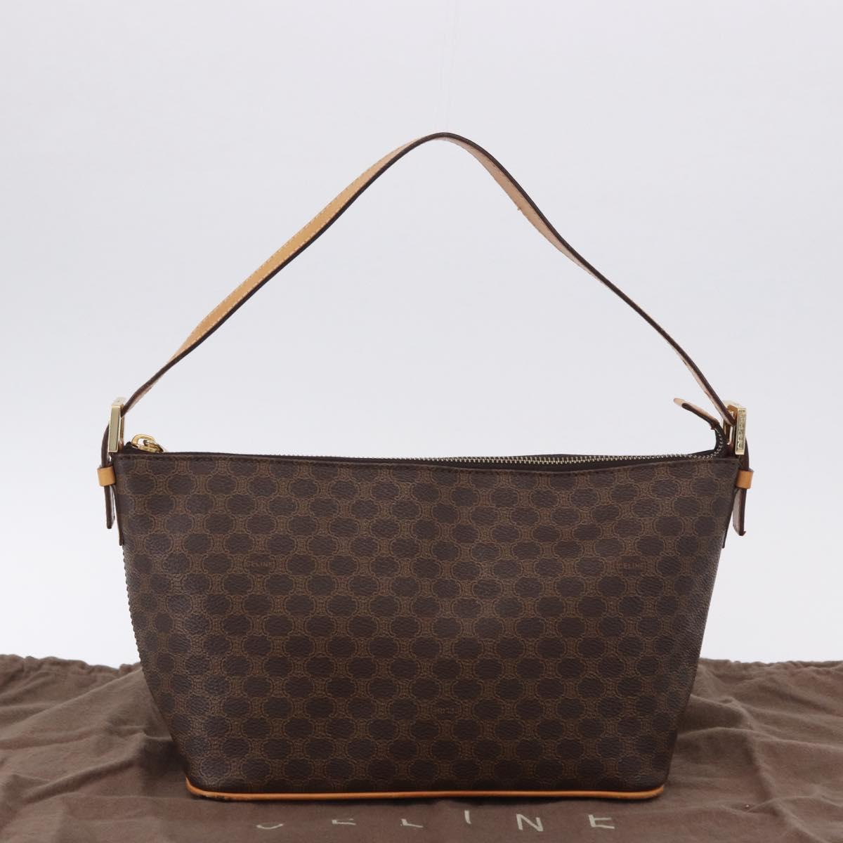 CELINE Macadam Canvas Hand Bag PVC Leather Brown Gold Auth 194864V