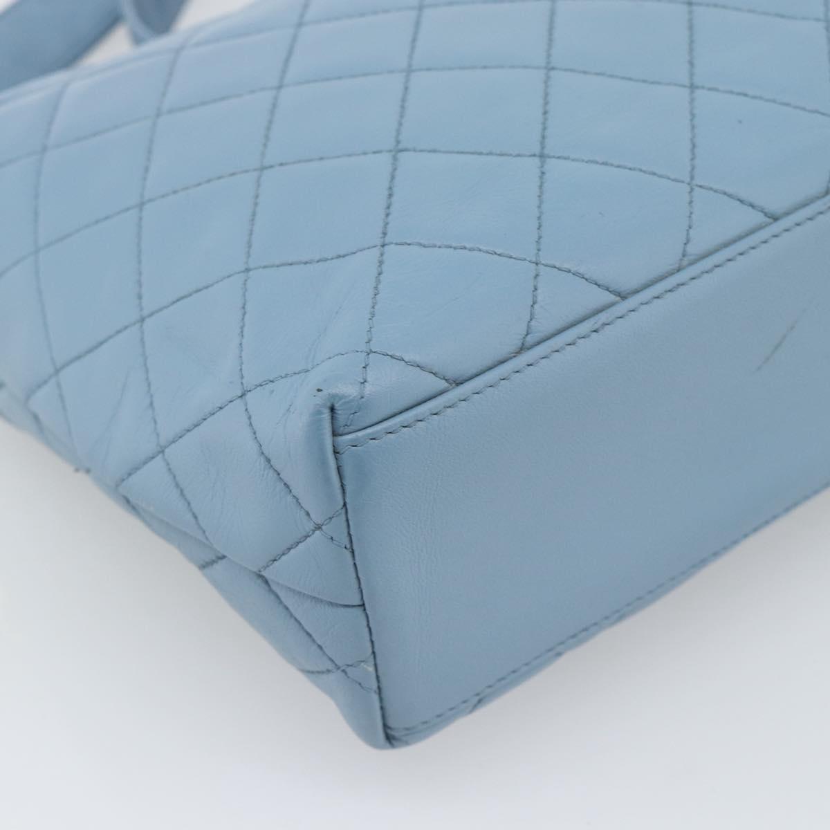 CHANEL Matelasse Shoulder Bag Lamb Skin Light Blue Gold CC Auth 194865A