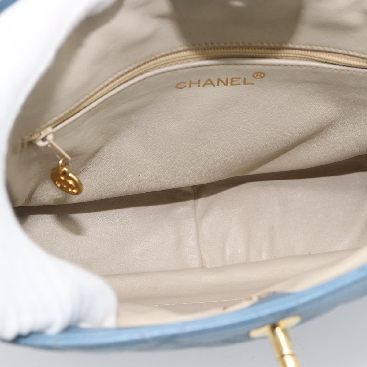 CHANEL Matelasse Shoulder Bag Lamb Skin Light Blue Gold CC Auth 194865A