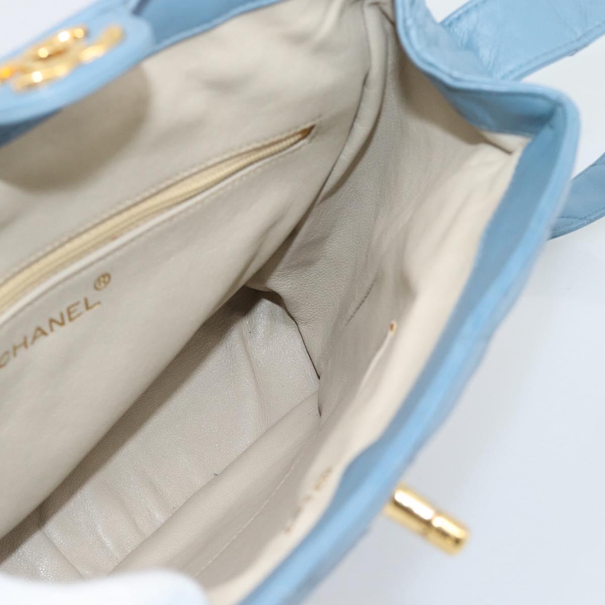 CHANEL Matelasse Shoulder Bag Lamb Skin Light Blue Gold CC Auth 194865A