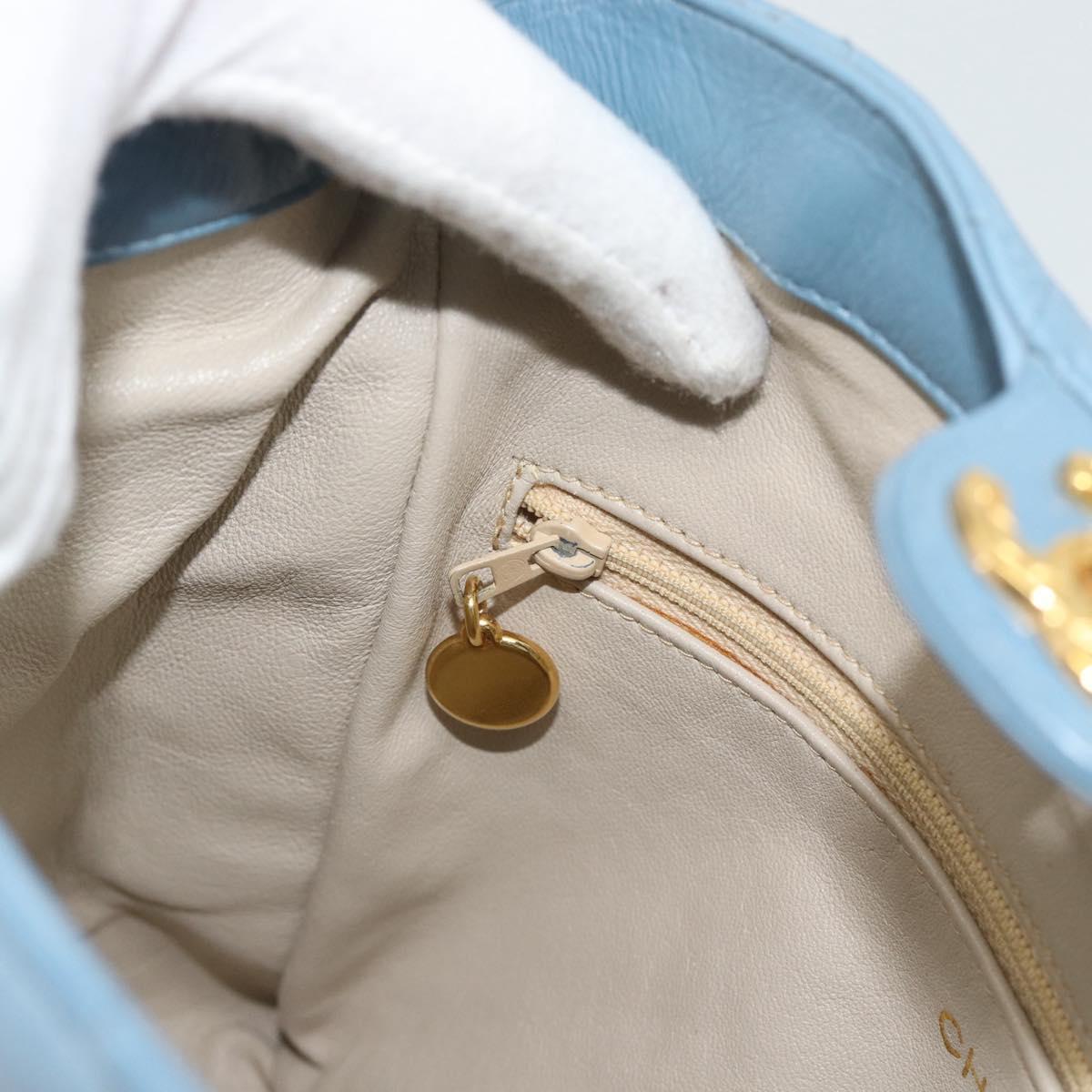 CHANEL Matelasse Shoulder Bag Lamb Skin Light Blue Gold CC Auth 194865A