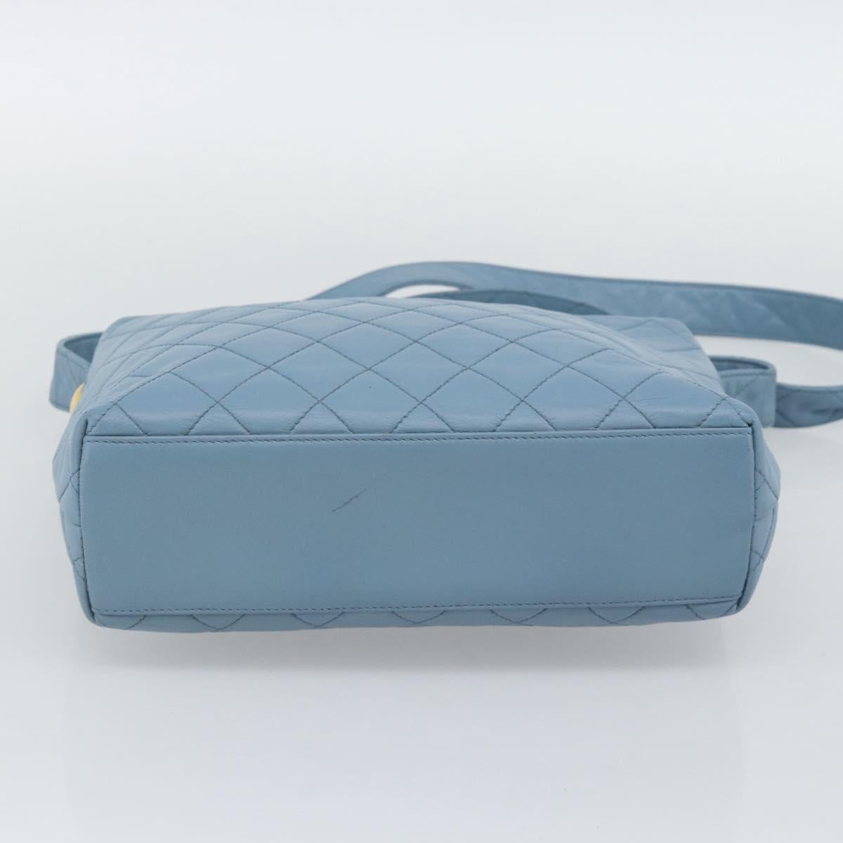CHANEL Matelasse Shoulder Bag Lamb Skin Light Blue Gold CC Auth 194865A