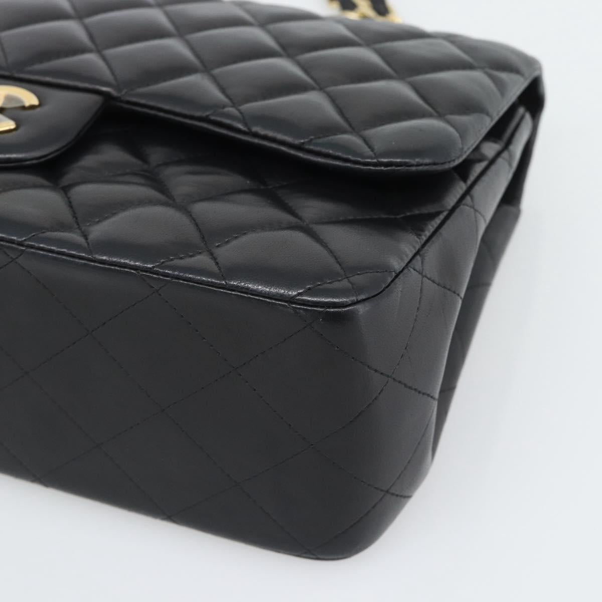 CHANEL Matelasse 30 Chain Shoulder Bag Lamb Skin Gold Black CC Auth 194866SM