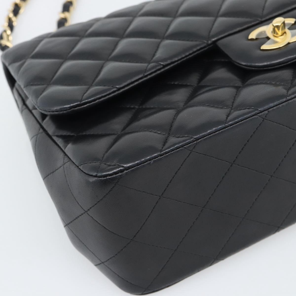 CHANEL Matelasse 30 Chain Shoulder Bag Lamb Skin Gold Black CC Auth 194866SM