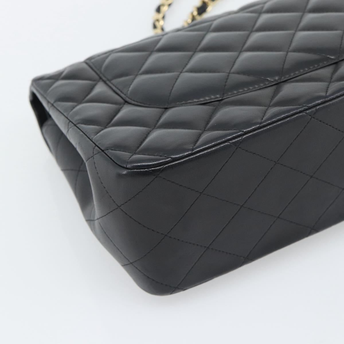 CHANEL Matelasse 30 Chain Shoulder Bag Lamb Skin Gold Black CC Auth 194866SM
