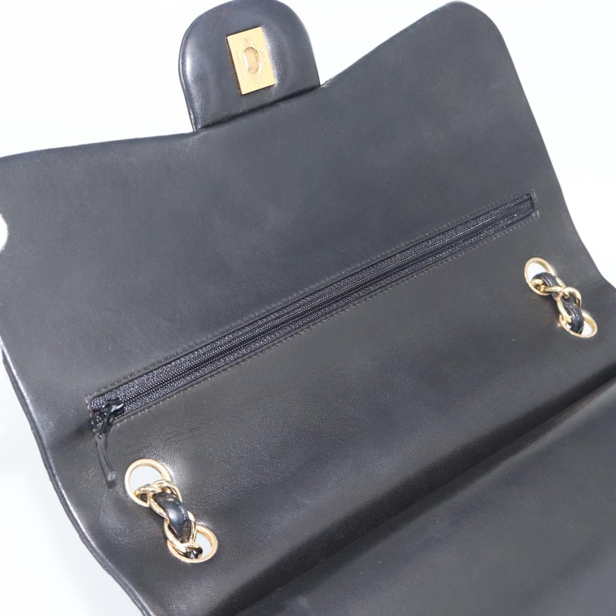 CHANEL Matelasse 30 Chain Shoulder Bag Lamb Skin Gold Black CC Auth 194866SM