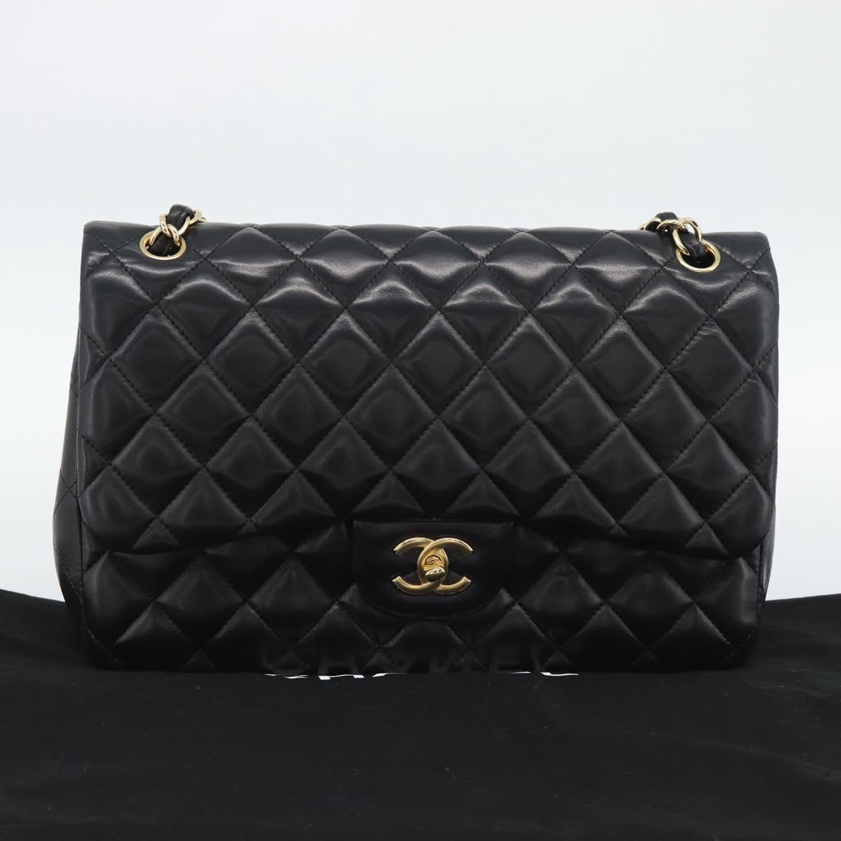 CHANEL Matelasse 30 Chain Shoulder Bag Lamb Skin Gold Black CC Auth 194866SM