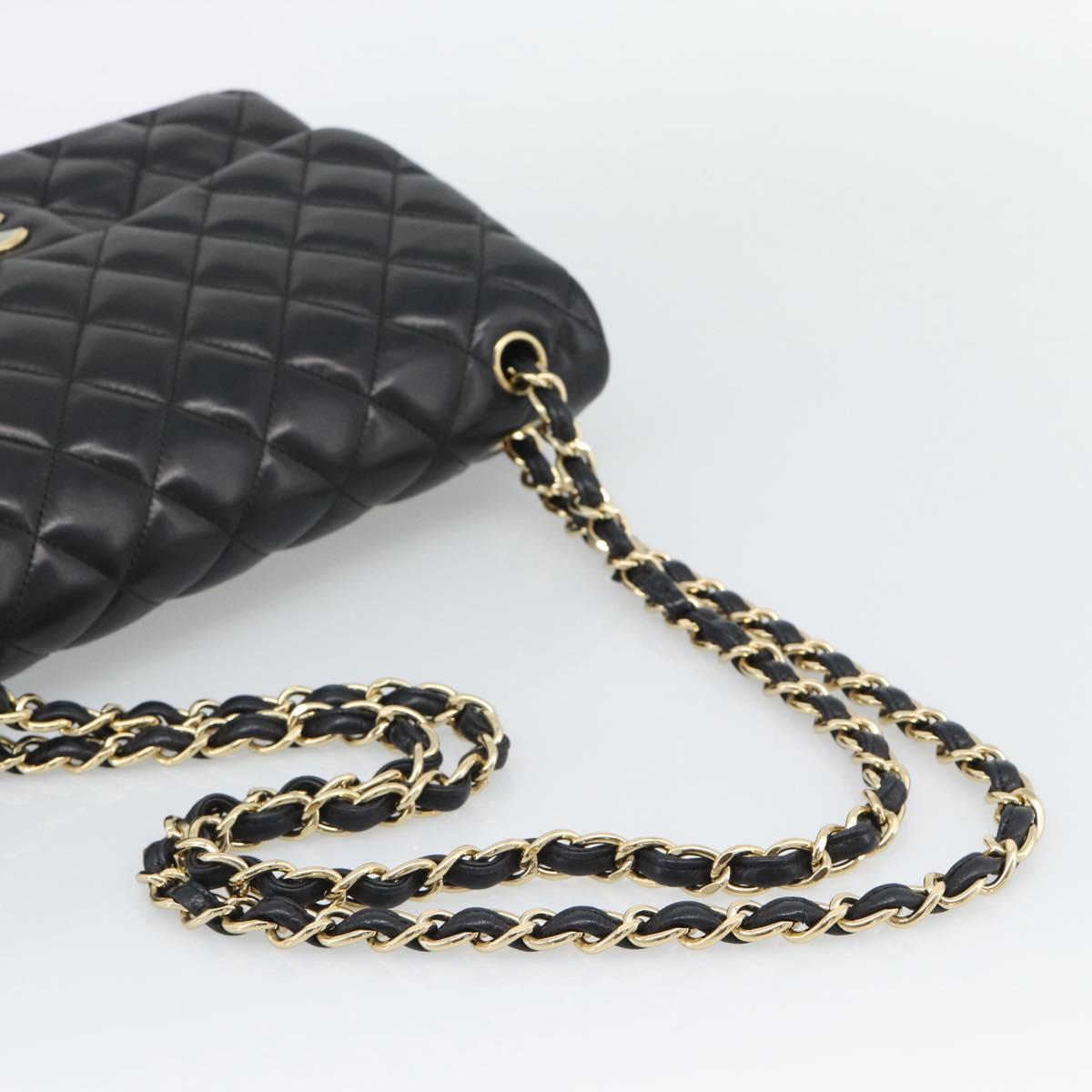 CHANEL Matelasse 30 Chain Shoulder Bag Lamb Skin Gold Black CC Auth 194866SM