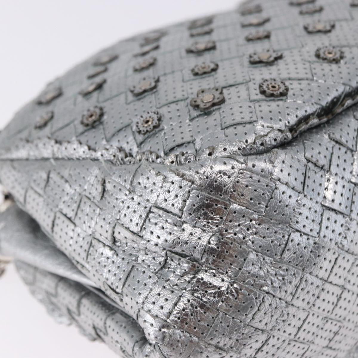 BOTTEGA VENETA INTRECCIATO Chain Shoulder Bag Leather Silver Auth 194867V