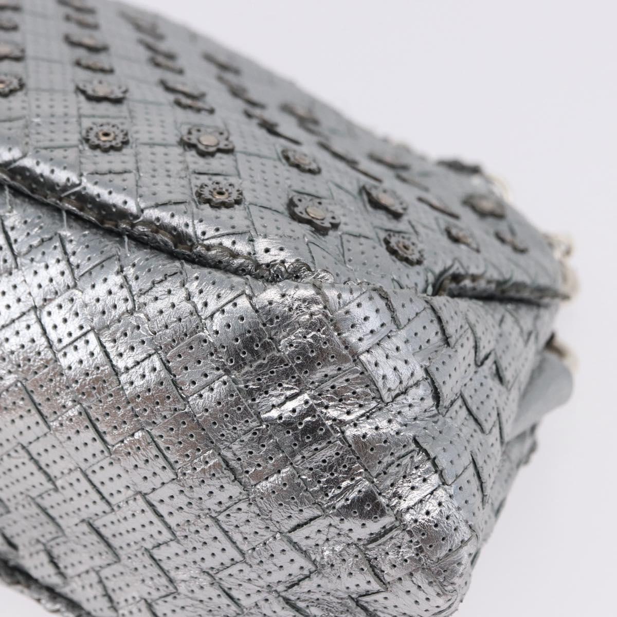 BOTTEGA VENETA INTRECCIATO Chain Shoulder Bag Leather Silver Auth 194867V