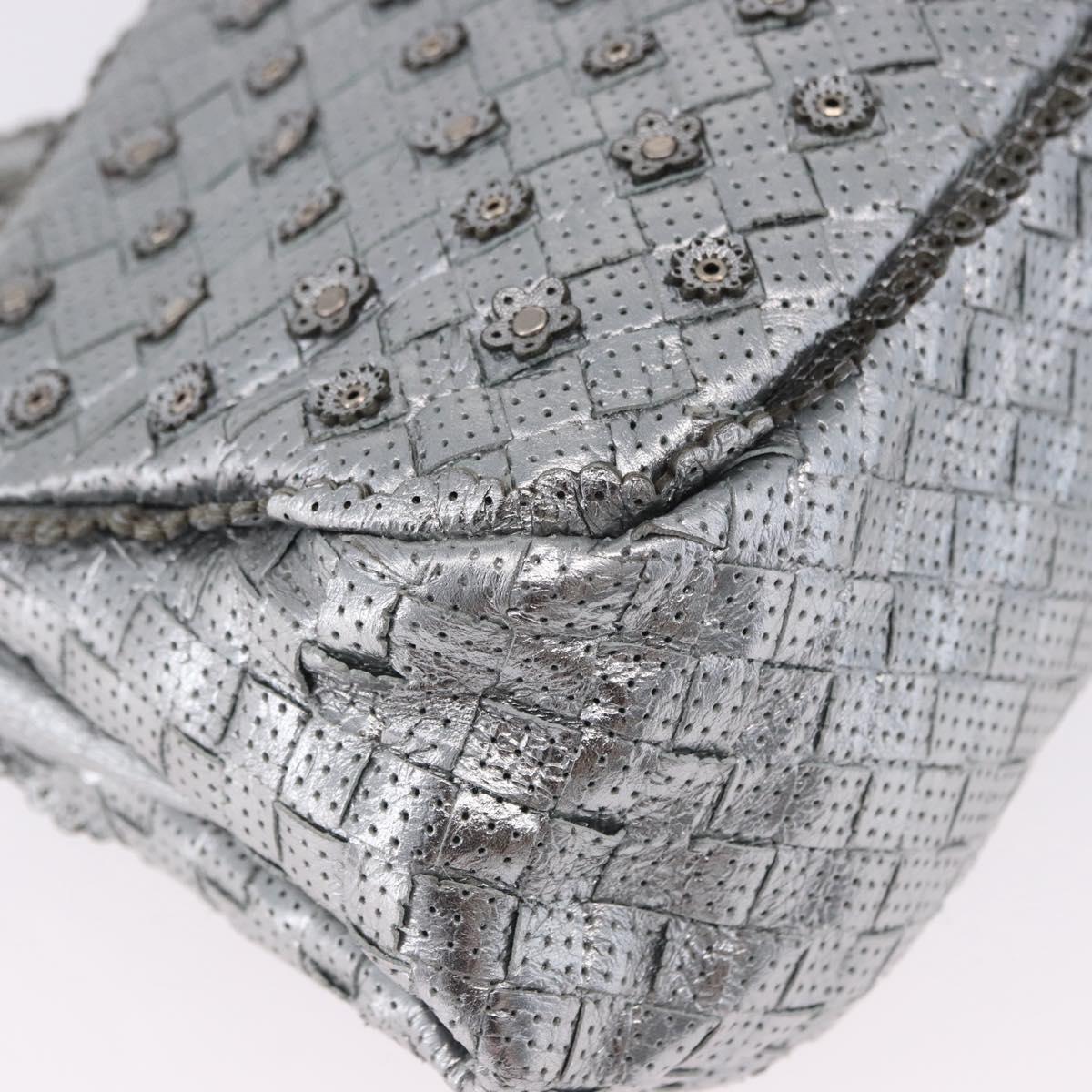 BOTTEGA VENETA INTRECCIATO Chain Shoulder Bag Leather Silver Auth 194867V