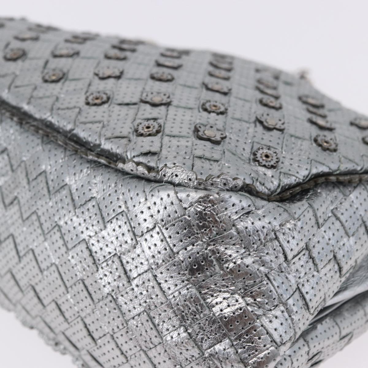 BOTTEGA VENETA INTRECCIATO Chain Shoulder Bag Leather Silver Auth 194867V