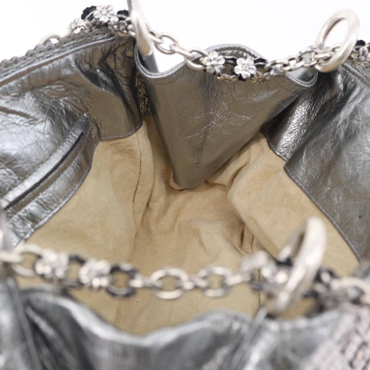 BOTTEGA VENETA INTRECCIATO Chain Shoulder Bag Leather Silver Auth 194867V