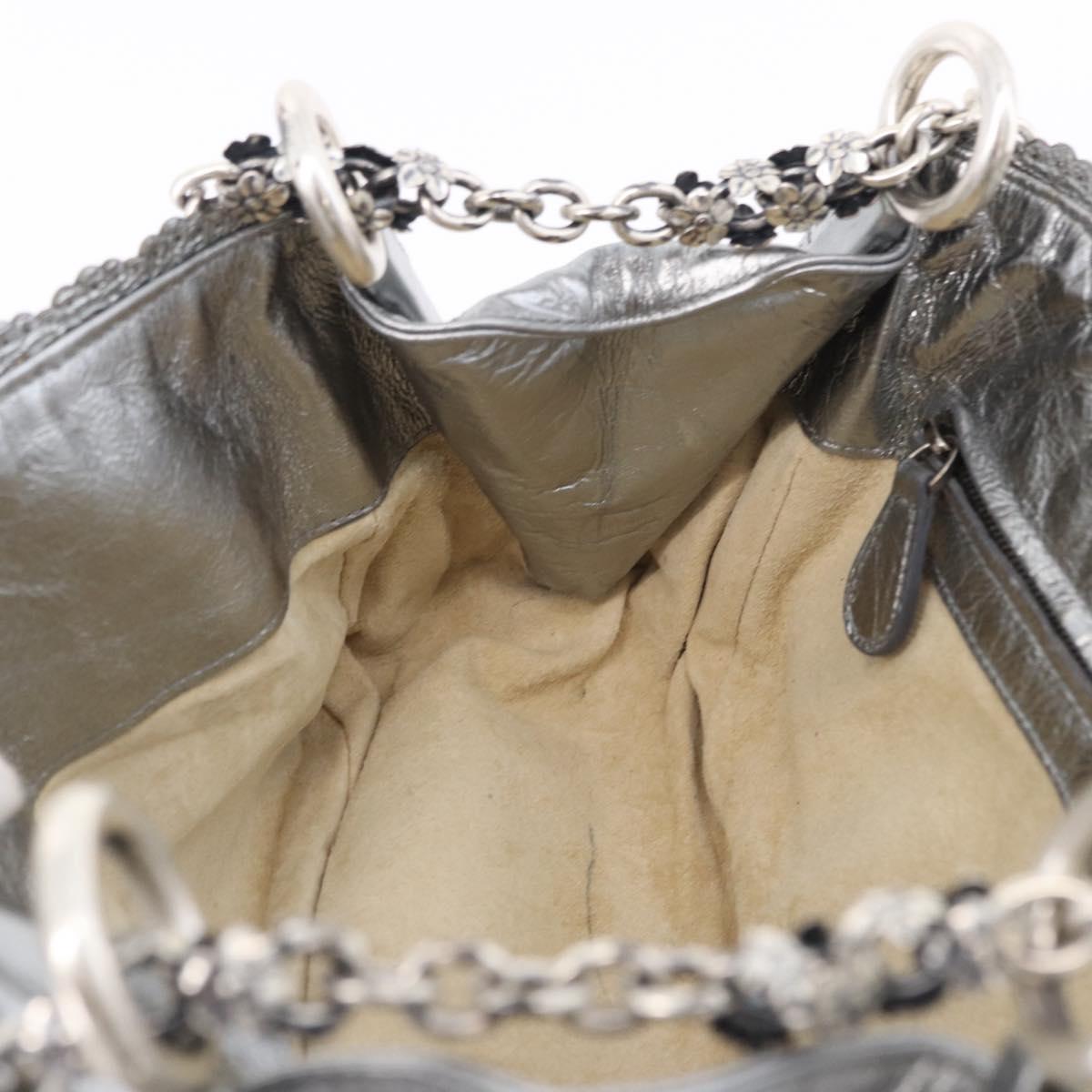 BOTTEGA VENETA INTRECCIATO Chain Shoulder Bag Leather Silver Auth 194867V