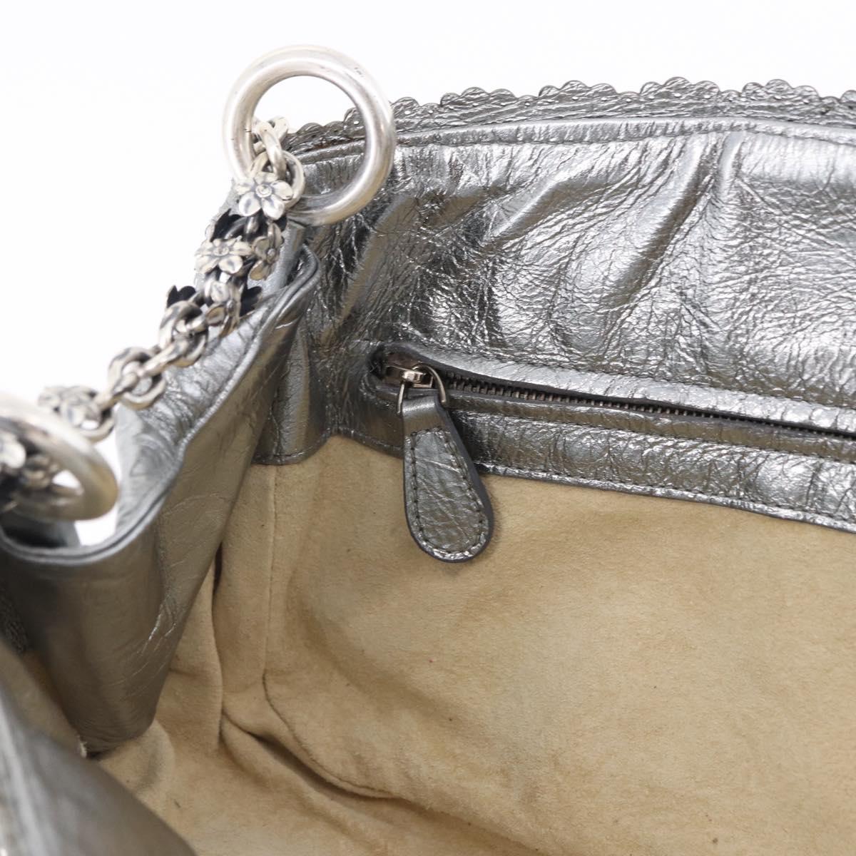 BOTTEGA VENETA INTRECCIATO Chain Shoulder Bag Leather Silver Auth 194867V