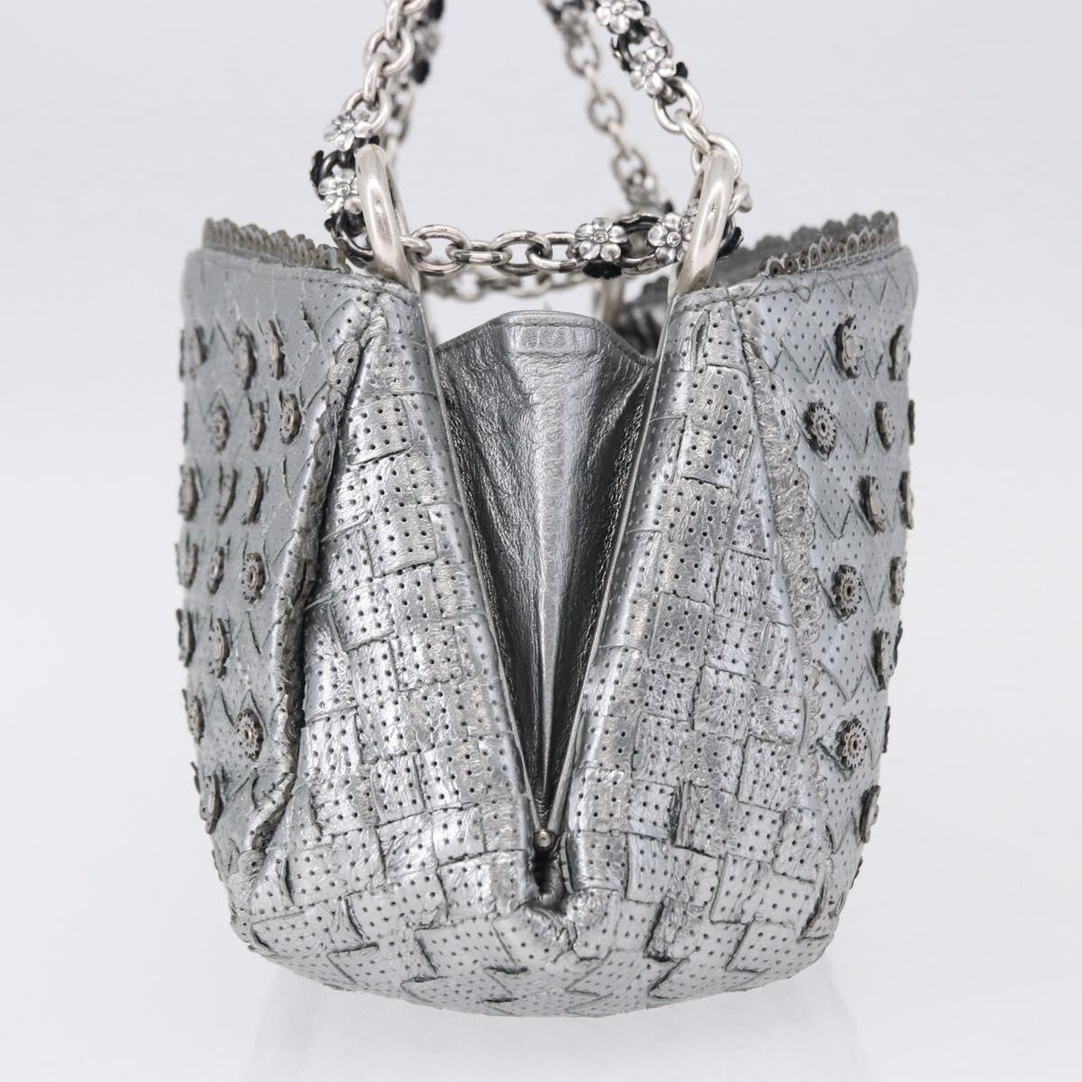 BOTTEGA VENETA INTRECCIATO Chain Shoulder Bag Leather Silver Auth 194867V