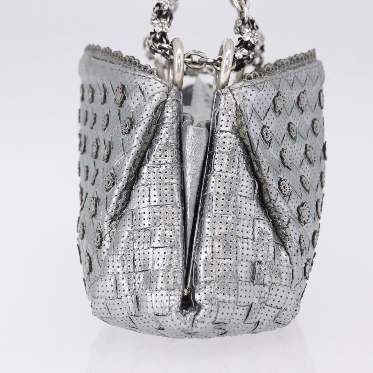 BOTTEGA VENETA INTRECCIATO Chain Shoulder Bag Leather Silver Auth 194867V