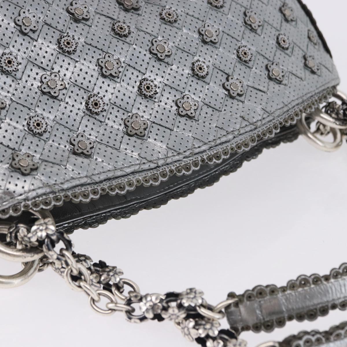 BOTTEGA VENETA INTRECCIATO Chain Shoulder Bag Leather Silver Auth 194867V